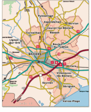 Béziers : Carte des zones d'activités