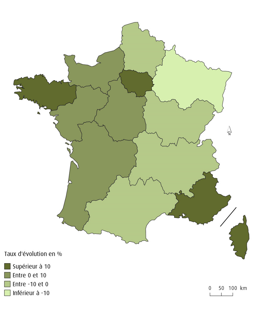 Logement : évolution sur douze mois du nombre autorisés par grandes régions fin janvier2016