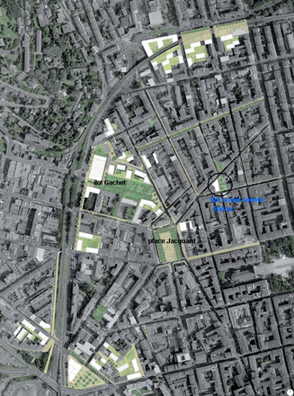 Saint-Etienne : préparation foncière pour un jardin de poche avec logements et passage urbain