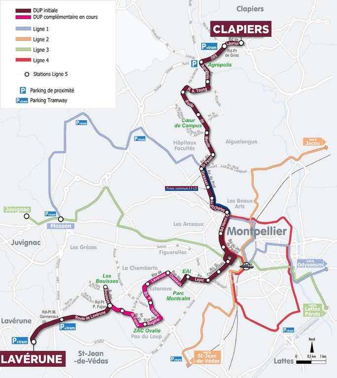 Montpellier tramway ligne5 tracé 022019