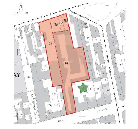 Montreuil Volpelier périmètre sur plan parcellaire