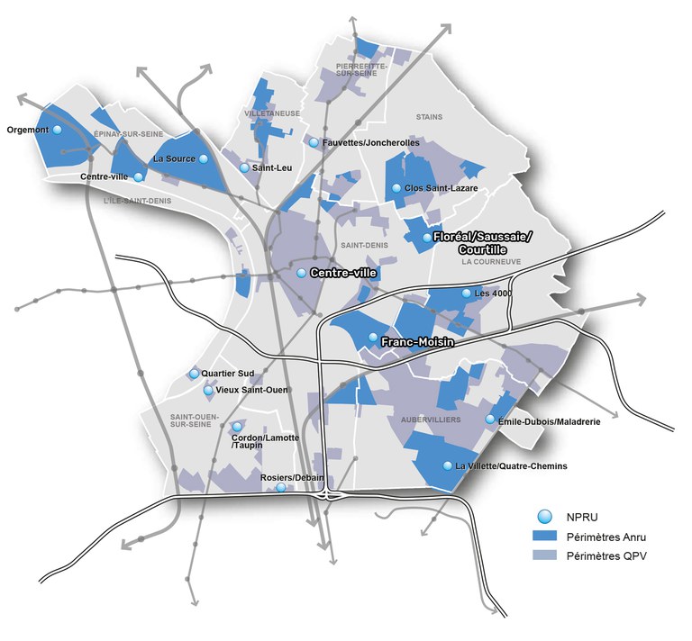 Quartiers retenus dans le NPNRU de Plaine Commune