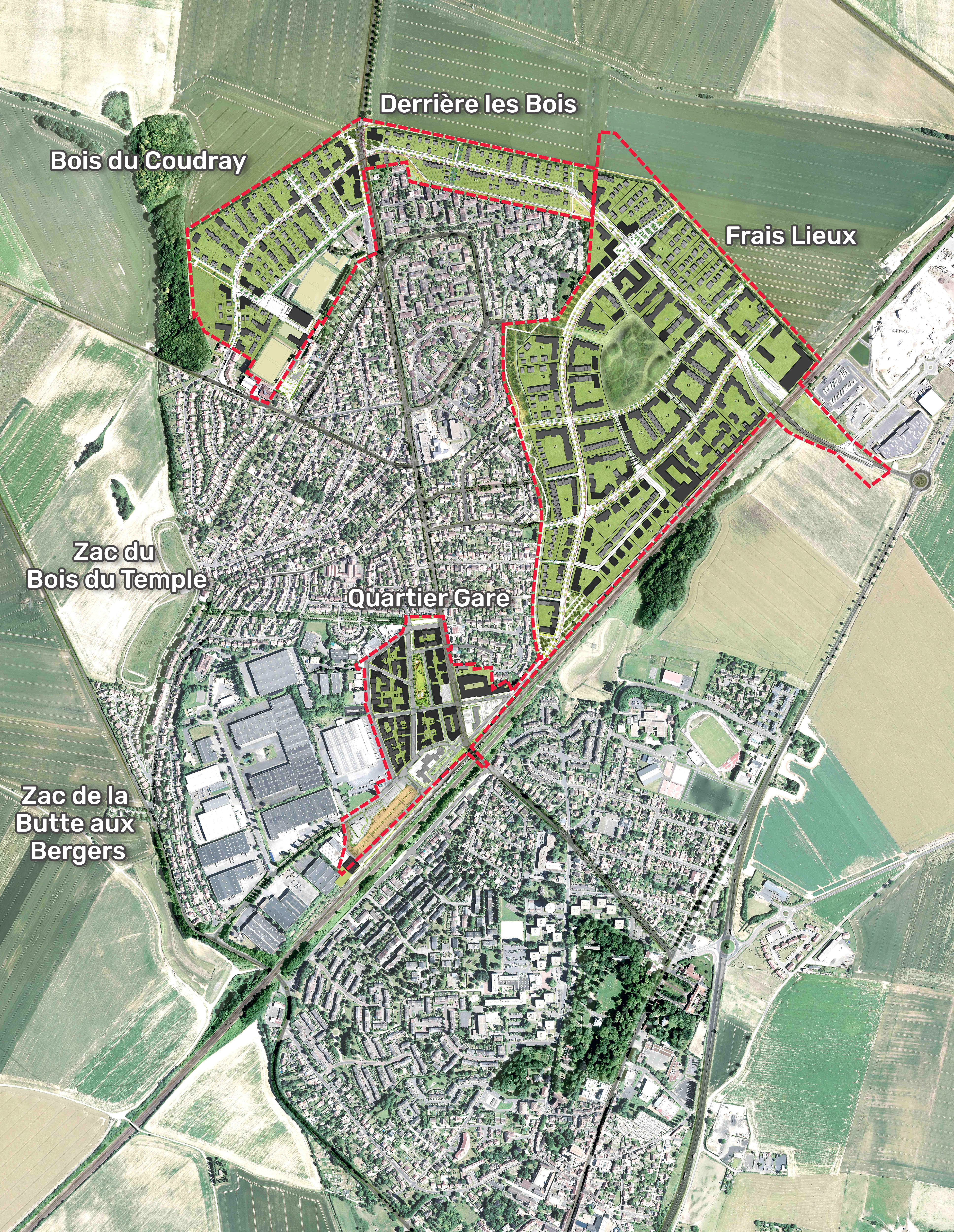 Louvres Puiseux_Ecoquartier et parcs d'activités_Plan de composition des projets