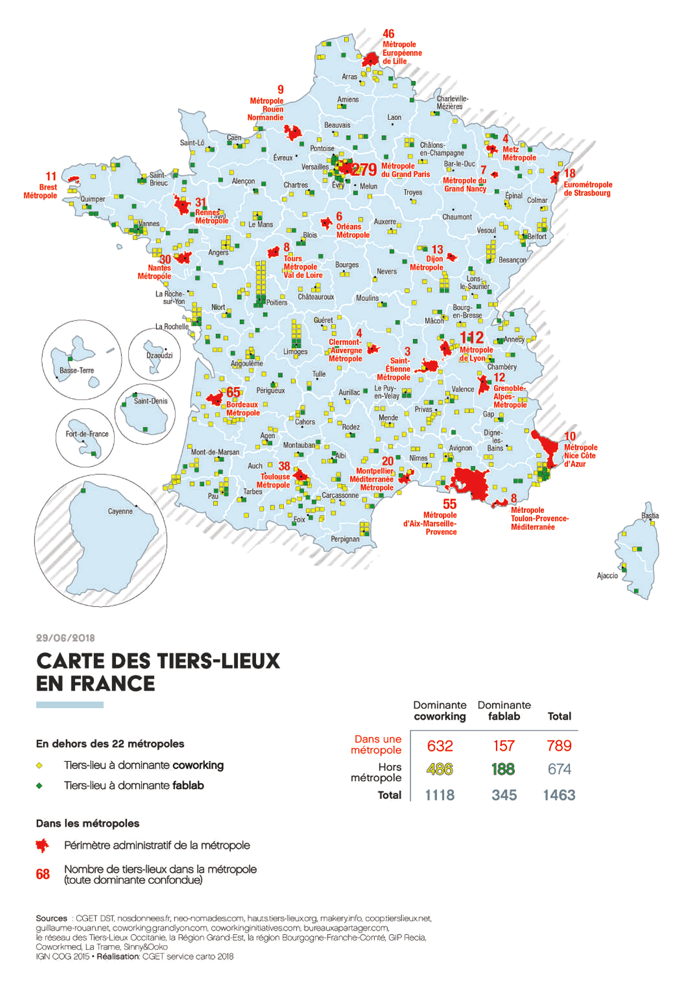 Carte de France des tiers lieux