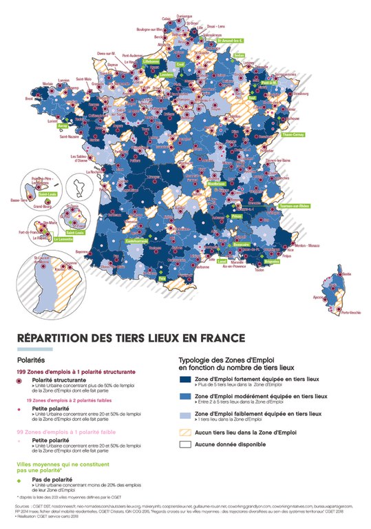 Répartition des tiers-lieux en France