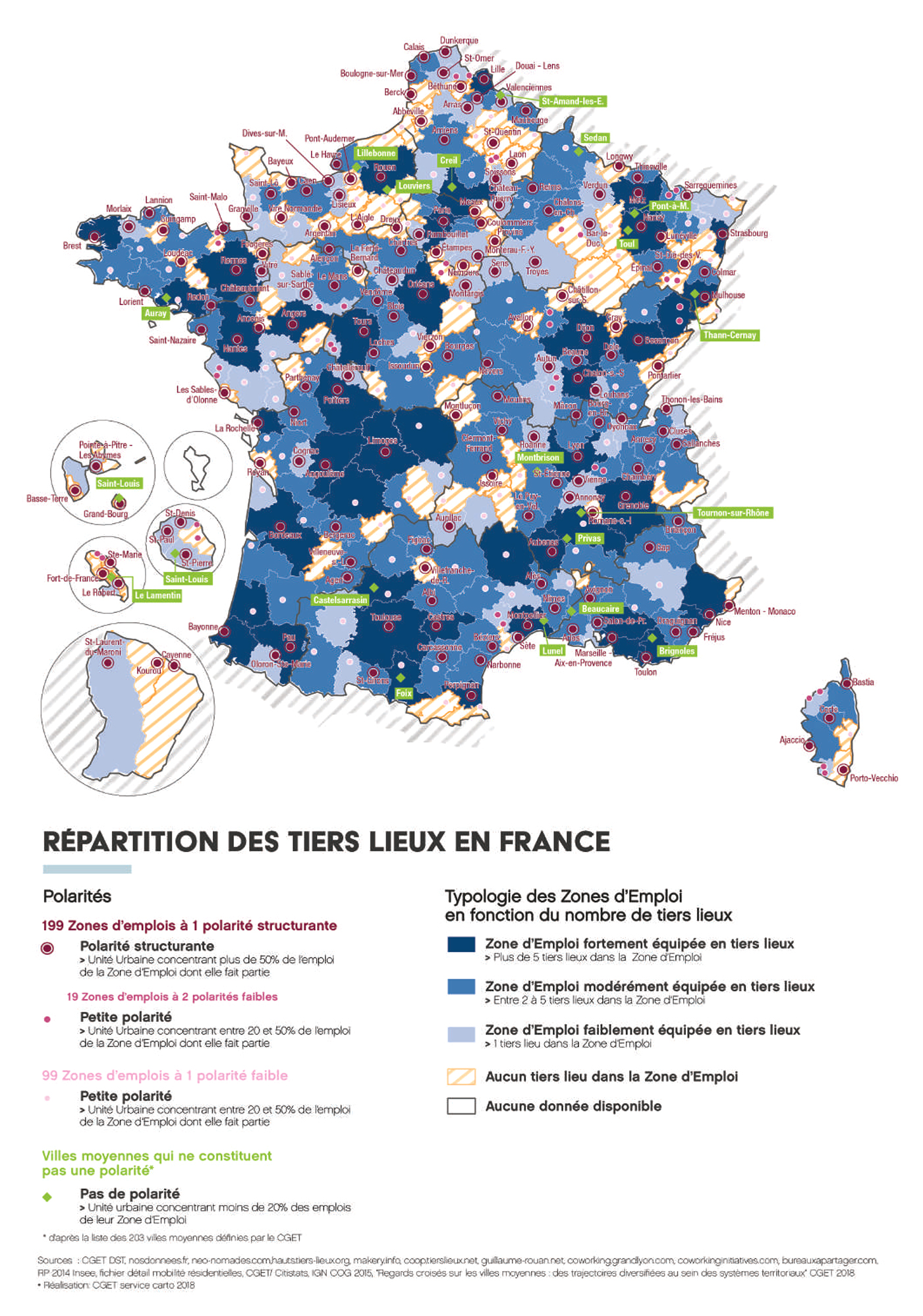 Répartition des tiers-lieux en France