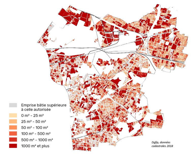 Potentiel de densification théorique par rapport à l'emprise au sol autorisée dans le règlement au sein des espaces d'habitat-superficie résiduelle