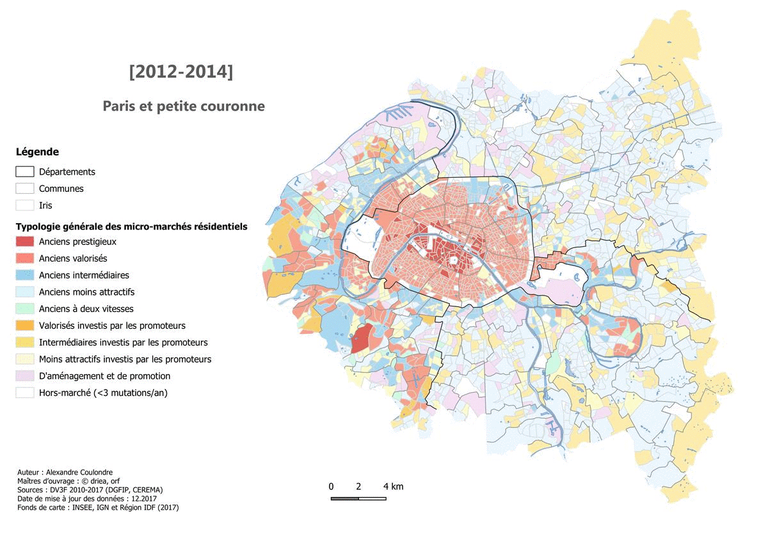 île de France micro-marchés Alexandre Coulondre évolution des catégories IRIS entre deux périodes triennales