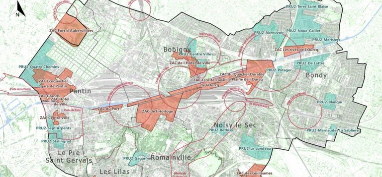 Est Ensemble carte des projets ZAC NPNRU et secteurs d'étude et d'opérations novembre 2020