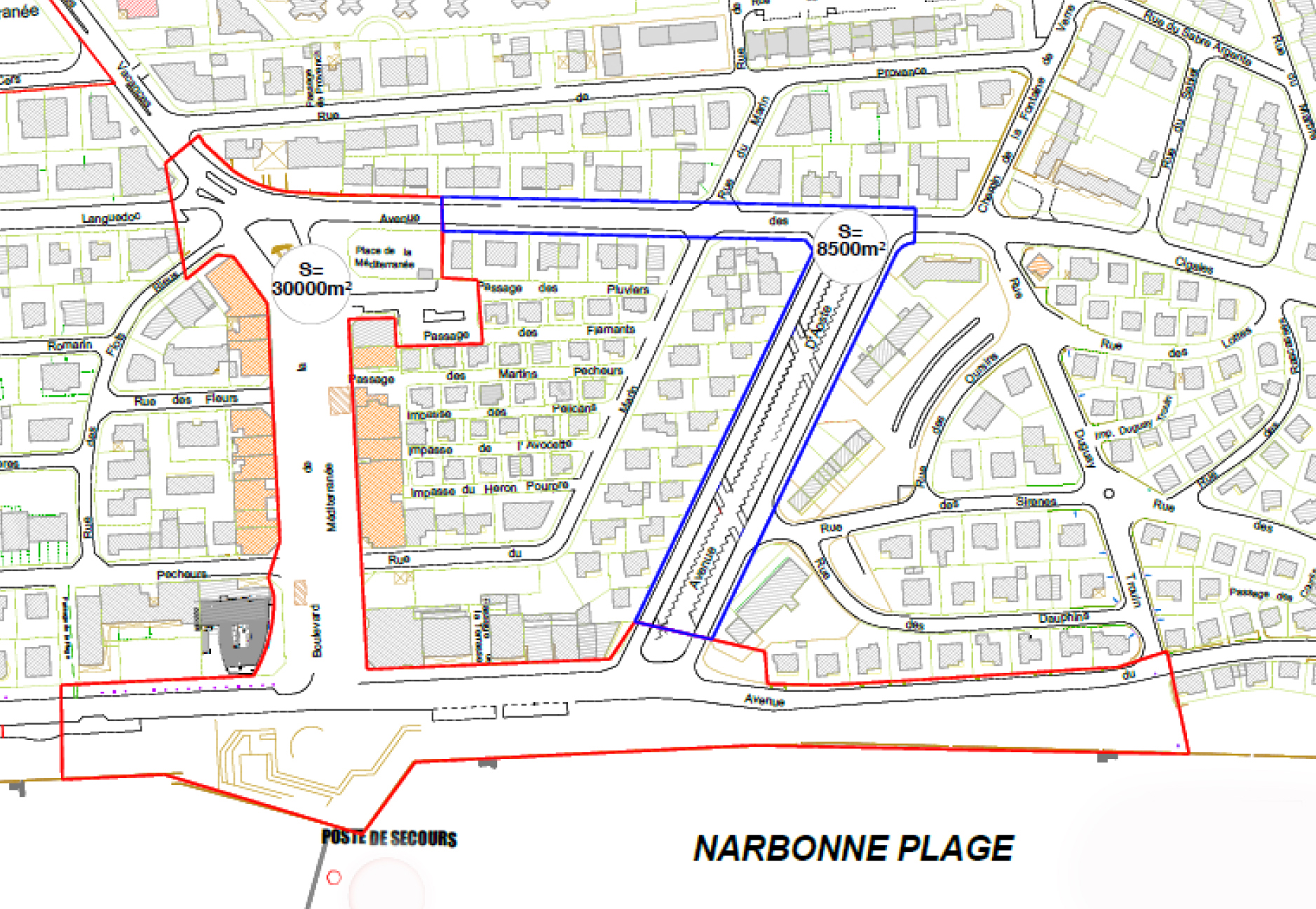 Narbonne Plage périmètrs deux secteurs d'études espaces publics