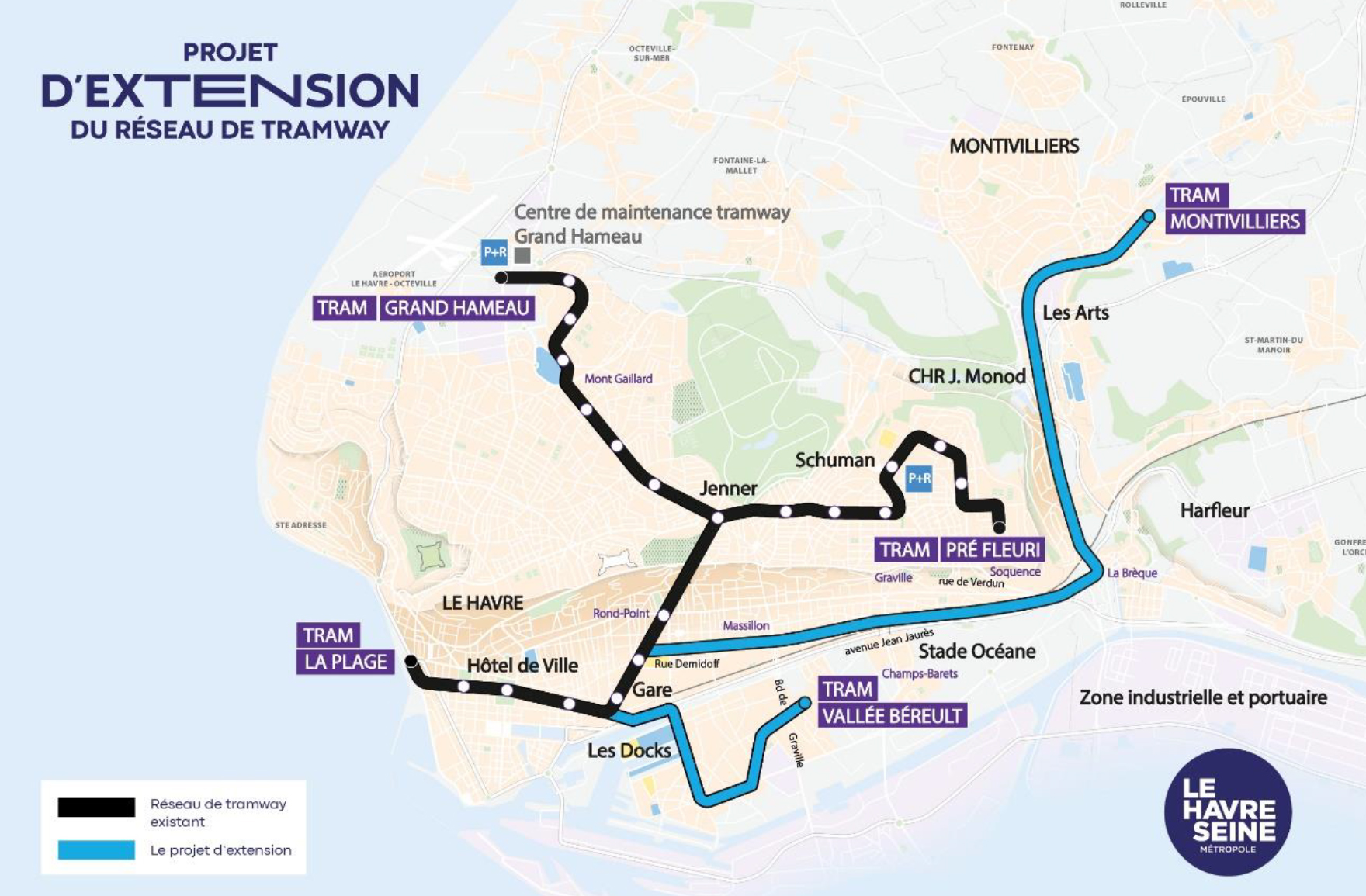 Le Havre Tramway Tracé extension.jpg