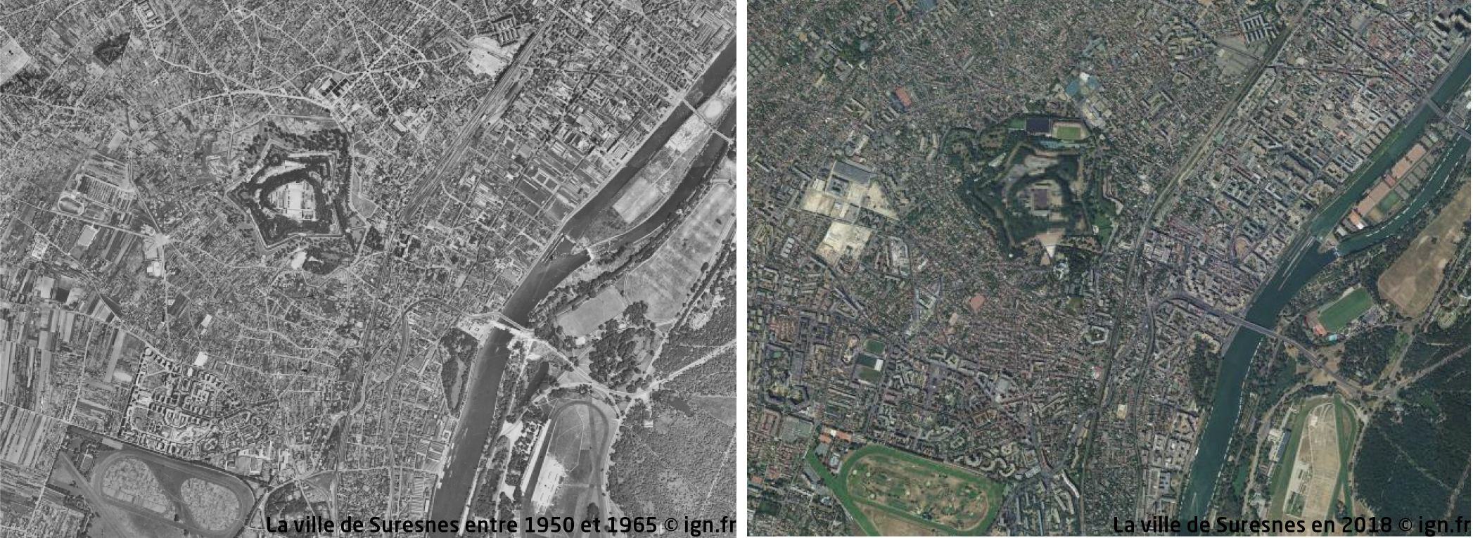 Suresnes vue arienne 1950 2018.png