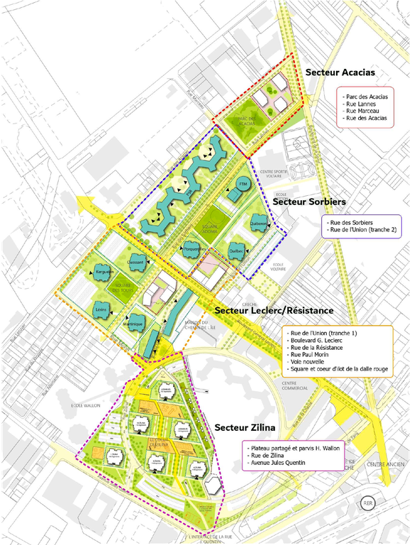 Nanterre Chemine de l'île Périmètres et secteurs de projet.png