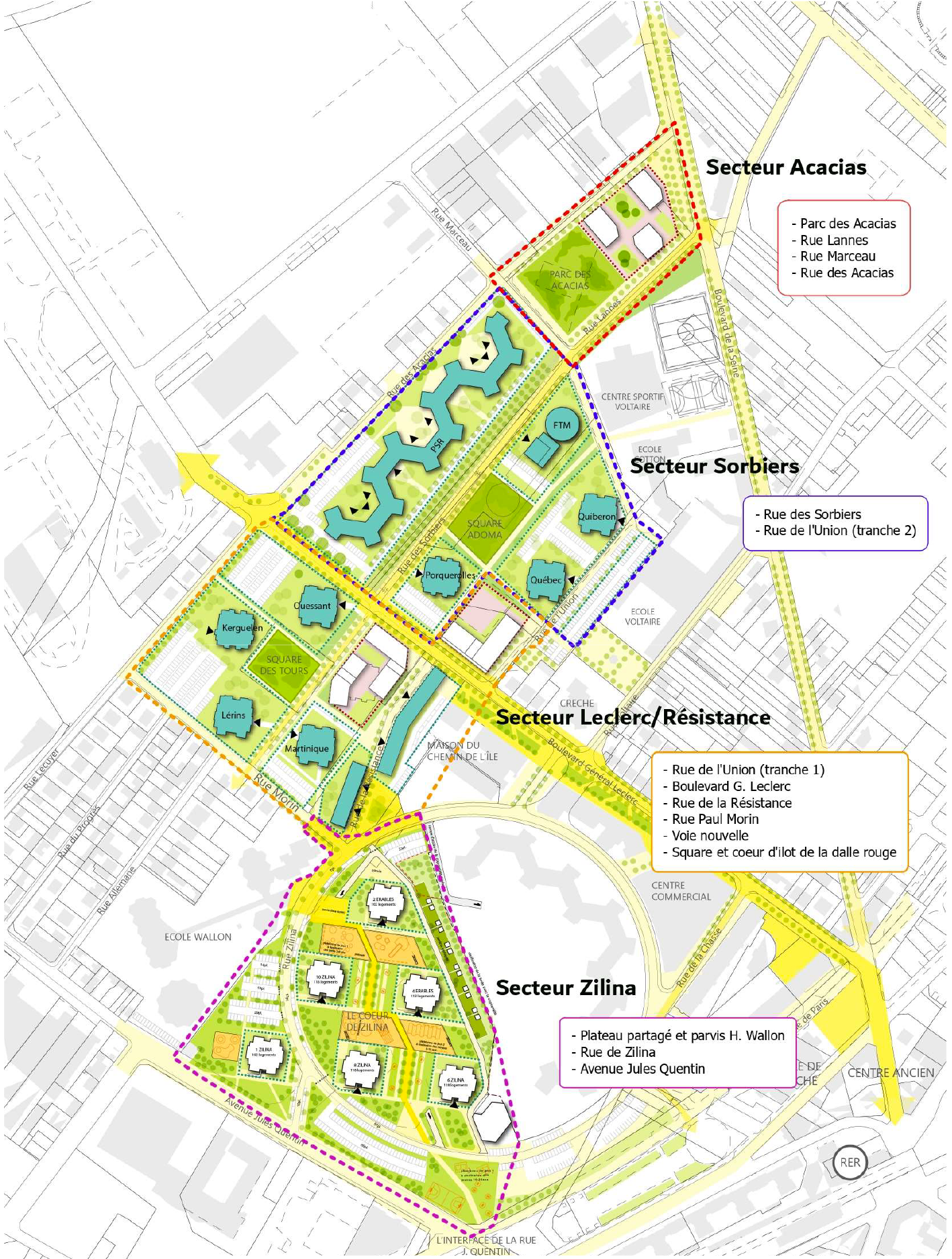 Nanterre Chemine de l'île Périmètres et secteurs de projet.png