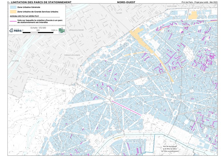 Paris plan de limitation des parcs de stationnement quadrant Nord-Ouest