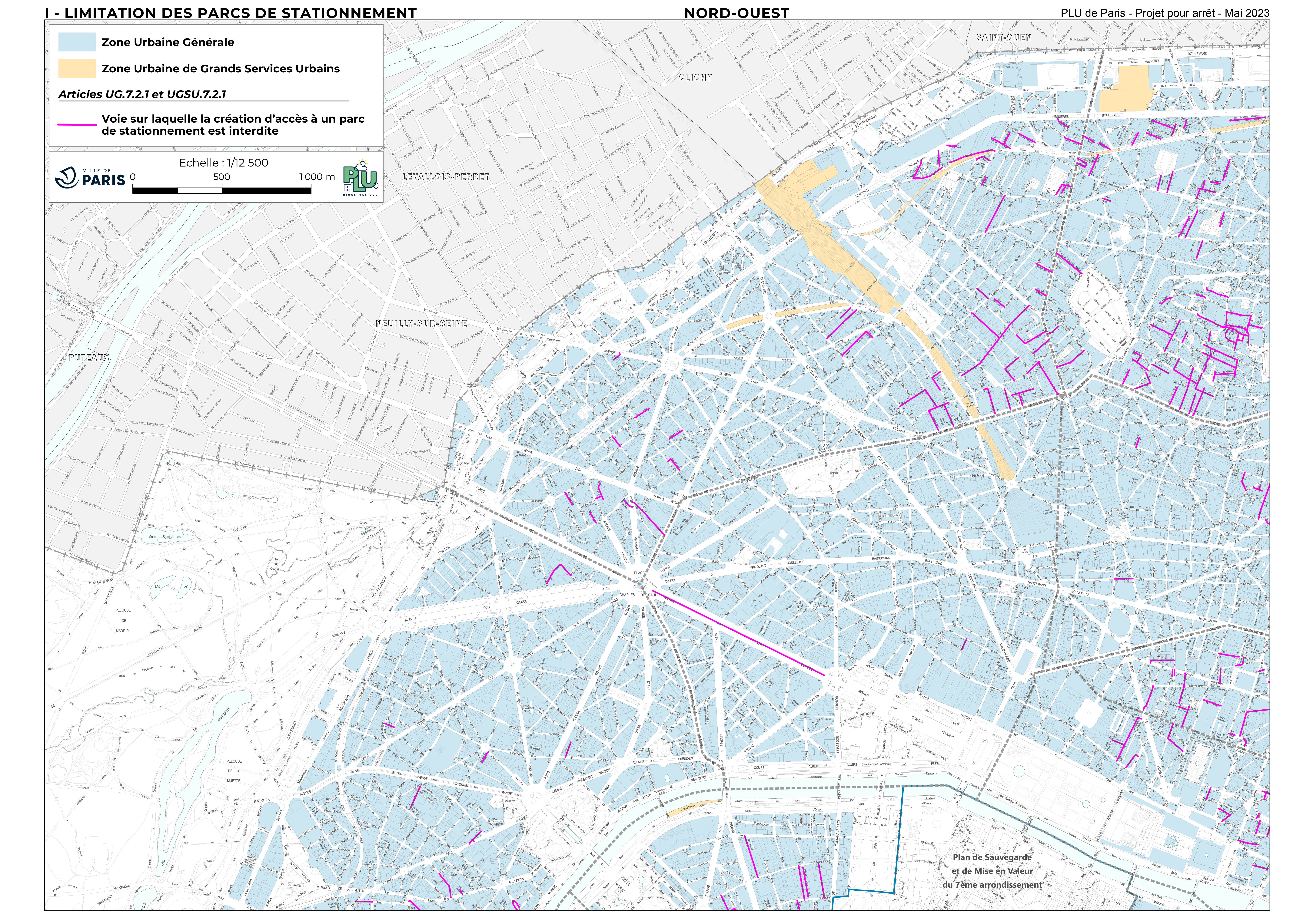 Paris plan de limitation des parcs de stationnement quadrant Nord-Ouest