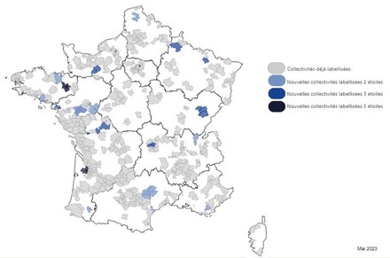 Ademe CARTE des 44 collectivités labellisées TETE mi 2023