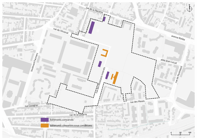 Le Mans - ZAC Arsenal-Marais - Bâti conservé.png